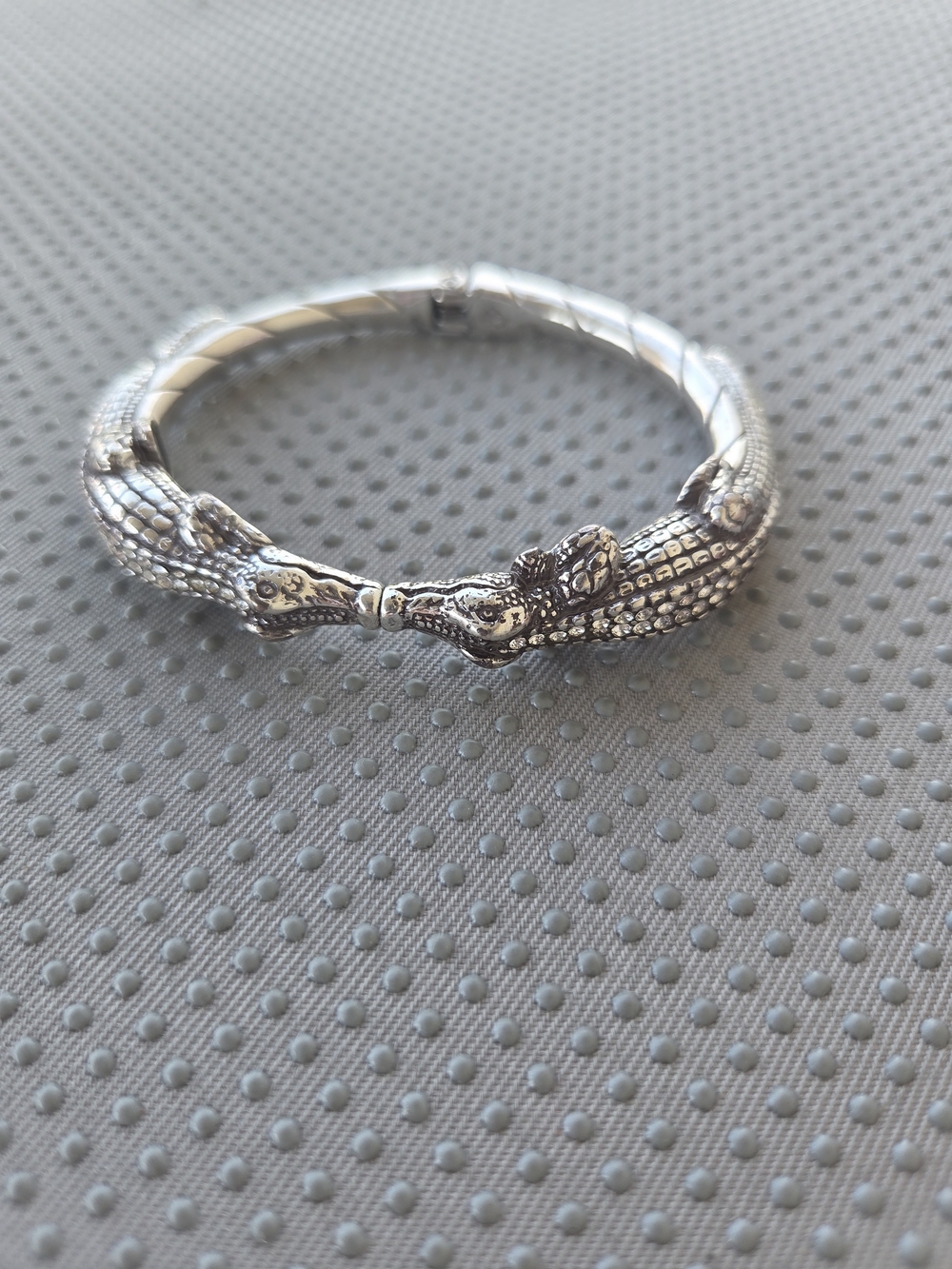 Silver Double-Headed Crocodile Bracelet - Sculpted Statement Bangle